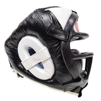 MORGAN LEATHER HEAD GUARD WITH ABX PLASTIC REMOVABLE GRILL[Large Black/White]