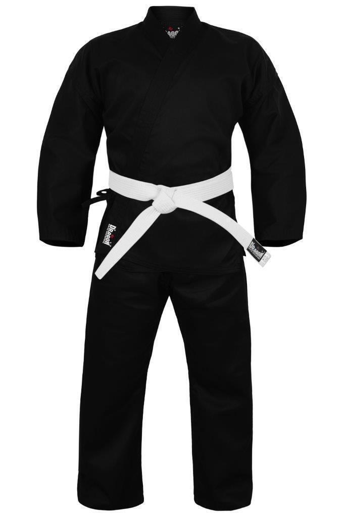 8Oz Kids to Adults Size DRAGON Karate GI Martial Arts Uniform Black 