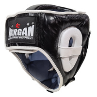 MORGAN LEATHER HEAD GUARD WITH ABX PLASTIC REMOVABLE GRILL[Large Black/White]